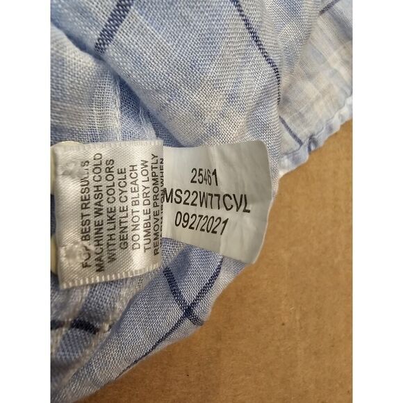 Peter Millar Linen Sport Shirt Men's XL Plaid Crown Sport Button Up Blue - Picture 12 of 13